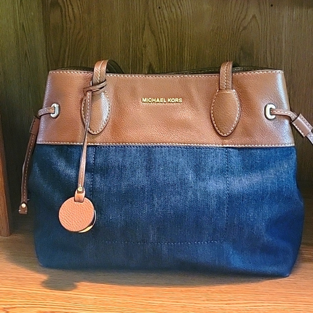 Michael Kors Marina Denim Tote with leather trim